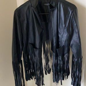 Faux Leather Fringed Cropped Vest/Jacket